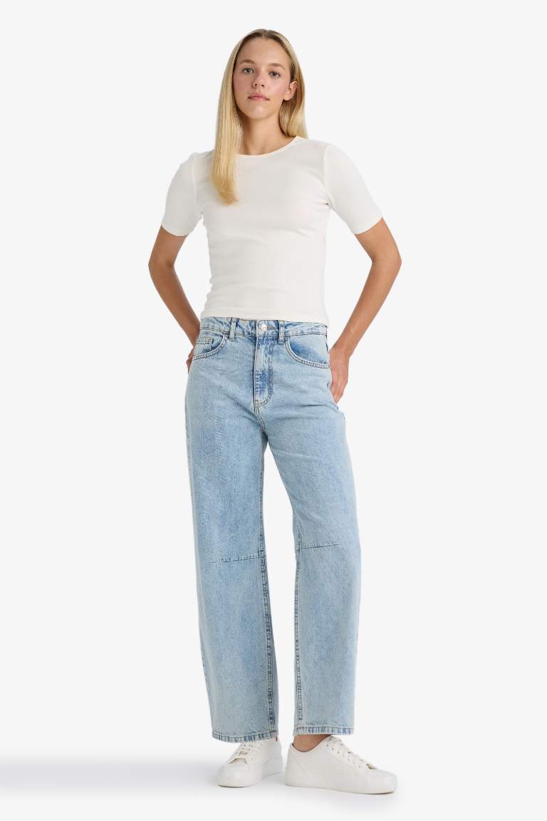 Barrel Fit Normal Bel Bilek Boy Jean Yıkamalı Pantolon