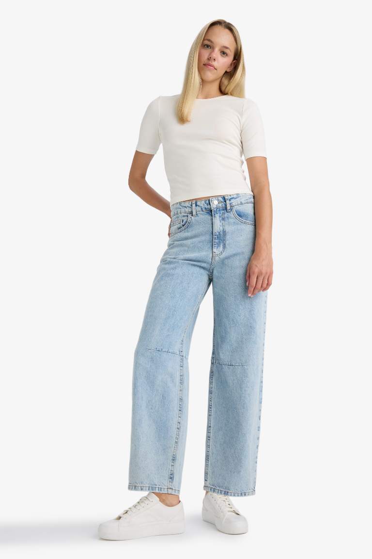 Barrel Fit Normal Bel Bilek Boy Jean Yıkamalı Pantolon