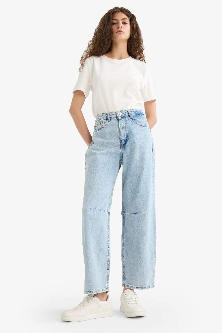 Barrel Fit Normal Bel Bilek Boy Jean Yıkamalı Pantolon