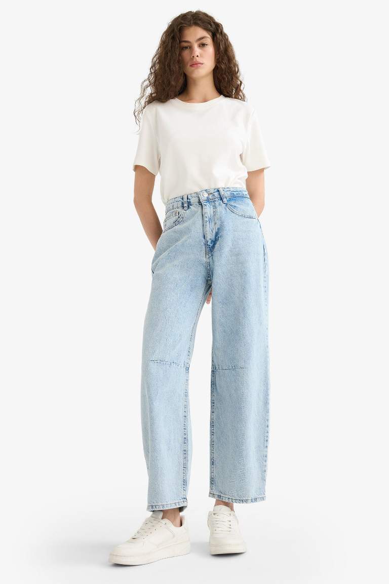Barrel Fit Normal Bel Bilek Boy Jean Yıkamalı Pantolon
