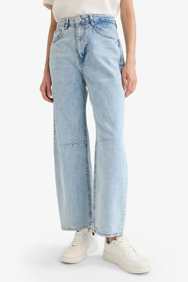 Barrel Fit Normal Bel Bilek Boy Jean Yıkamalı Pantolon