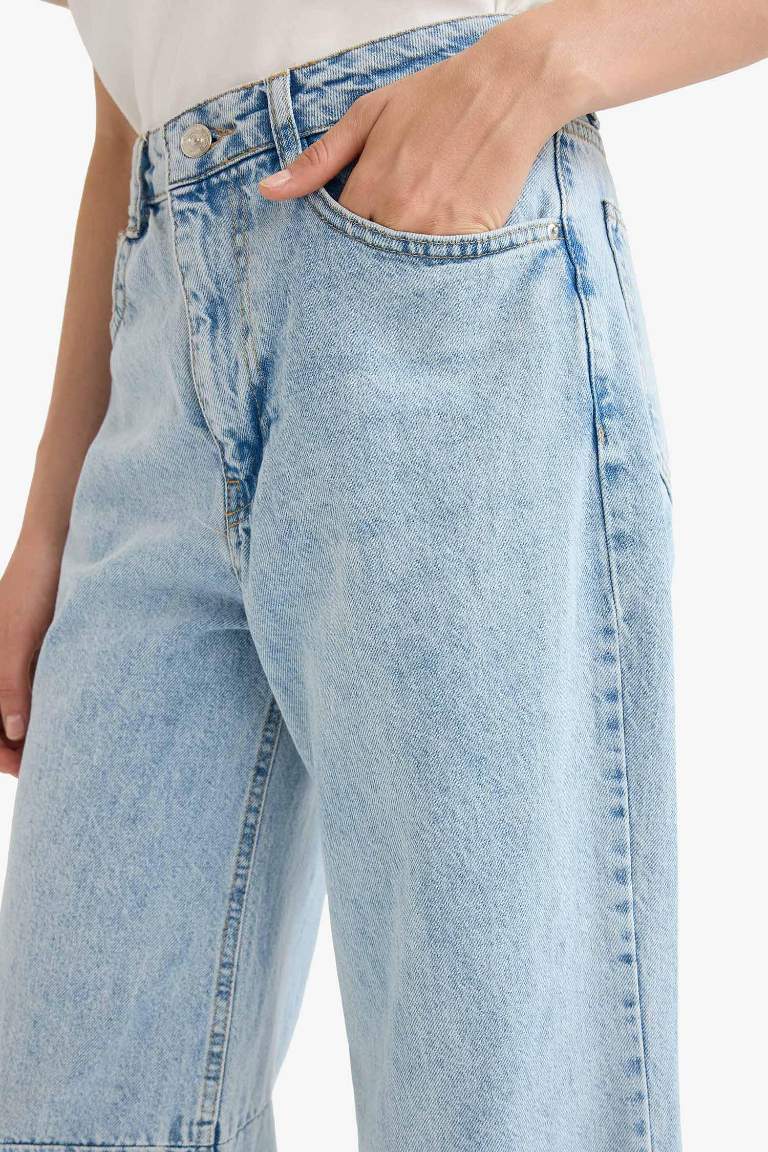 Barrel Fit Normal Bel Bilek Boy Jean Yıkamalı Pantolon