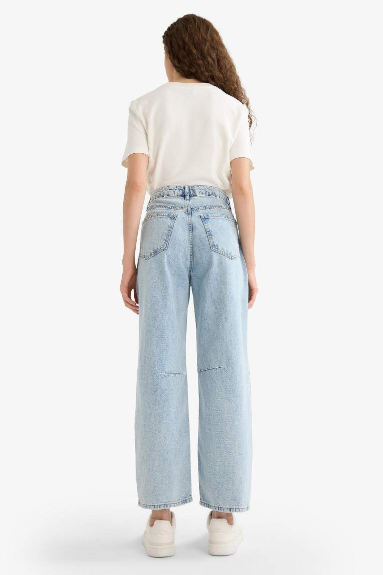 Barrel Fit Normal Bel Bilek Boy Jean Yıkamalı Pantolon