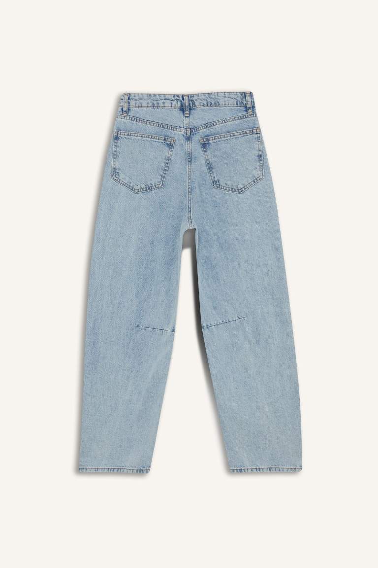 Barrel Fit Normal Bel Bilek Boy Jean Yıkamalı Pantolon