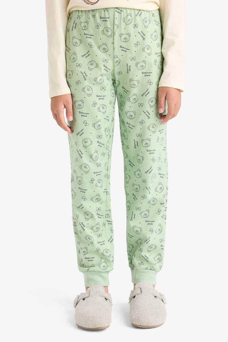 Kız Çocuk Pijama Takımı Baskılı Uzun Kollu Üst Desenli Uzun Alt