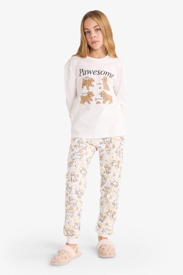 Kız Çocuk Pijama Takımı Baskılı Uzun Kollu Üst Uzun Alt