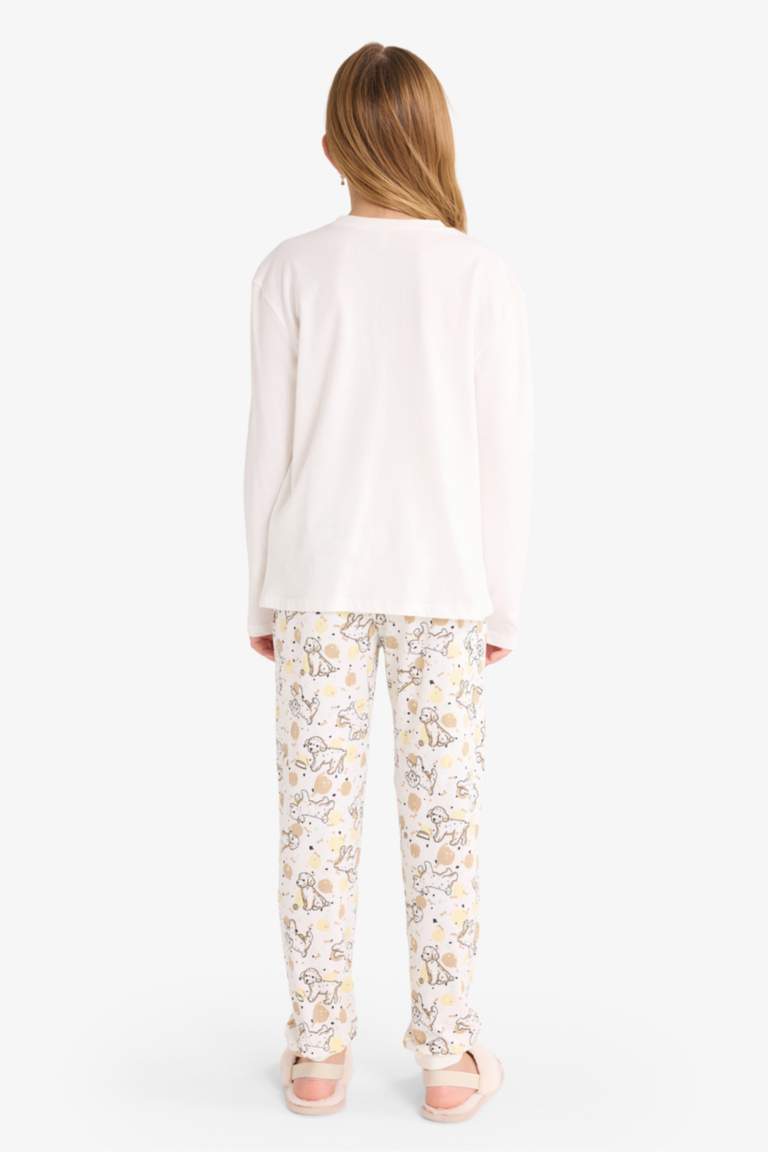 Kız Çocuk Pijama Takımı Baskılı Uzun Kollu Üst Uzun Alt