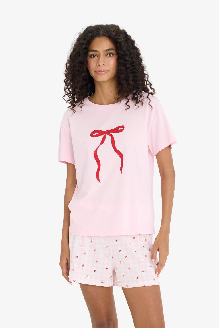 Pijama Takımı Regular Fit Baskılı Kısa Kollu Üst Şort-Fall in Love