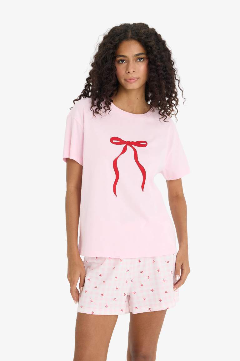 Pijama Takımı Regular Fit Baskılı Kısa Kollu Üst Şort-Fall in Love