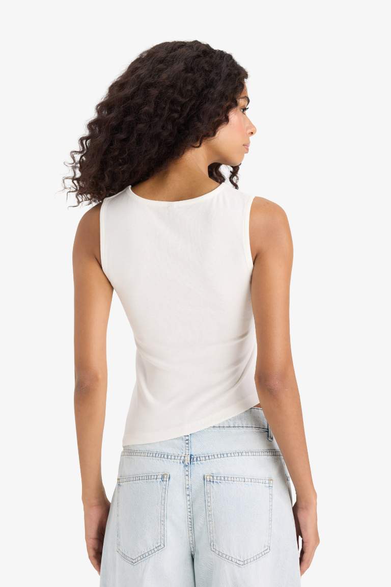 Slim Fit Dar Kesim Asimetrik Kayık Yaka Ribana Atlet