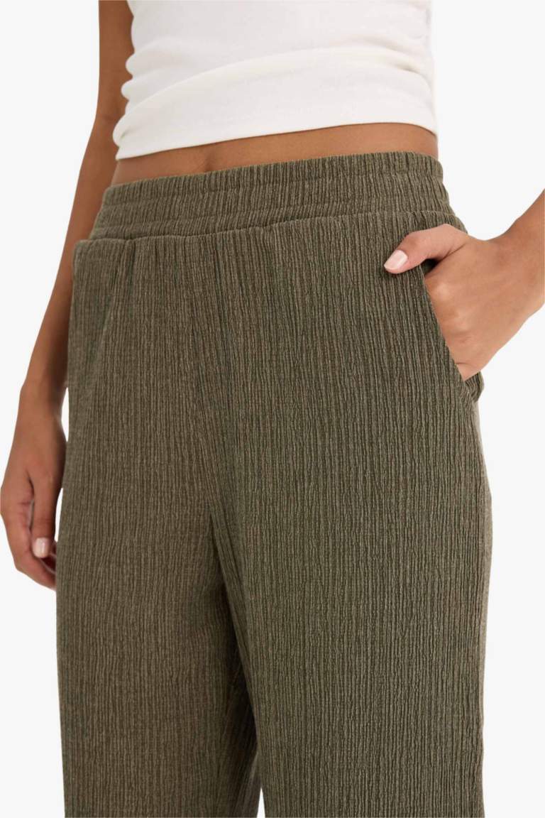 Wide Leg Esnek Belli Geniş Paça Bürümcük Pantolon