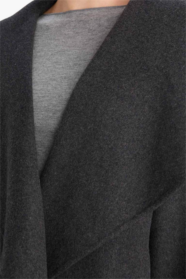 Regular Fit Düğmeli Uzun Kaşe Kaban