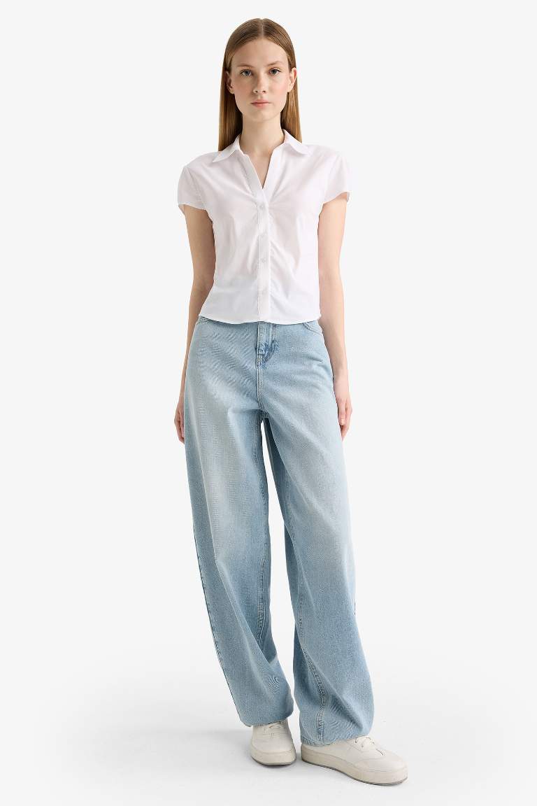Fitted Poplin Short Sleeve White Shirt