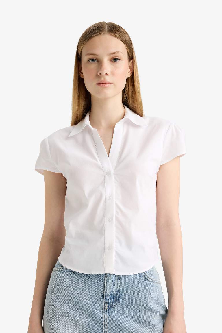 Fitted Poplin Short Sleeve White Shirt