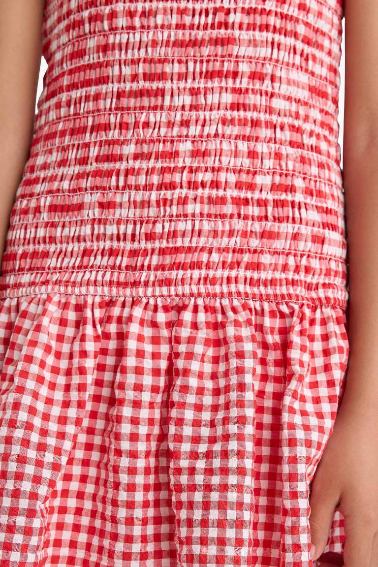 Girl Crew Neck Checkered Sleeveless Dress