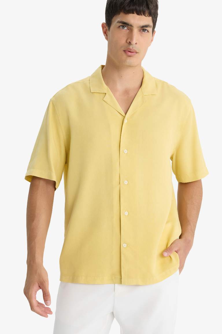 Relax Fit Polo Yaka Tensel Kısa Kollu Gömlek