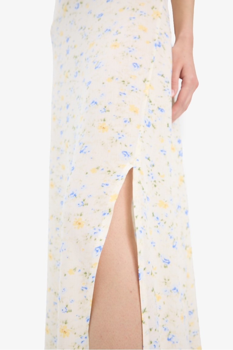 V Neck Floral Crinkle Viscose Sleeveless Midi Dress