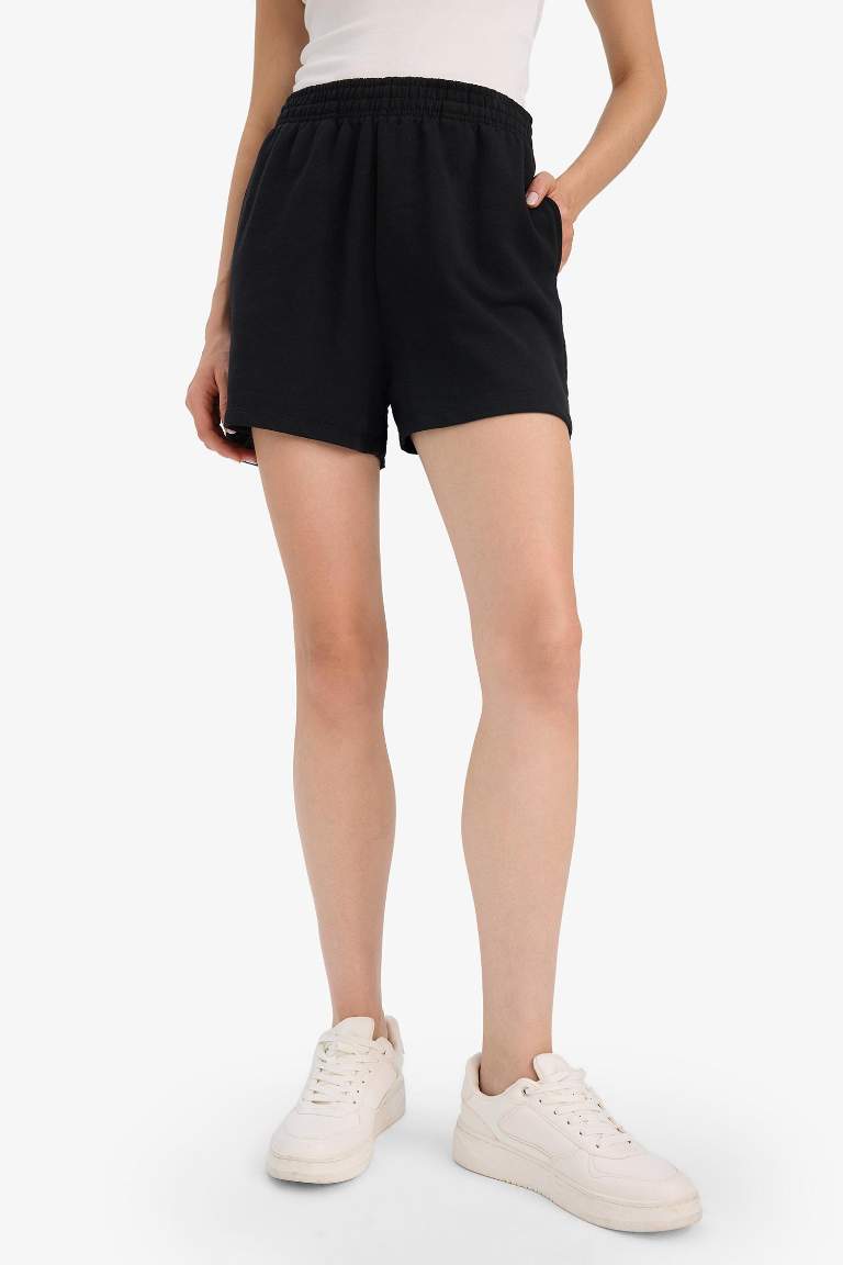 Regular Fit Beli Lastikli Cepli Şort