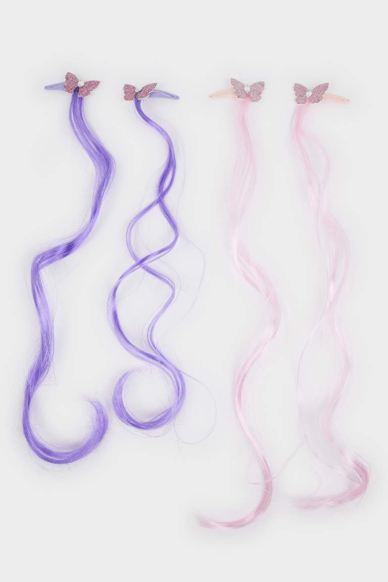 Kız Çocuk 4'lü Kelebekli Renkli Saçlı Çıtçıtlı Toka Seti