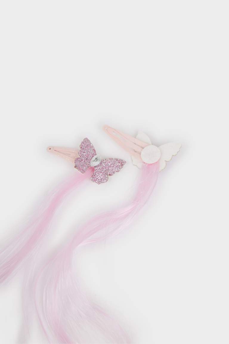 Kız Çocuk 4'lü Kelebekli Renkli Saçlı Çıtçıtlı Toka Seti