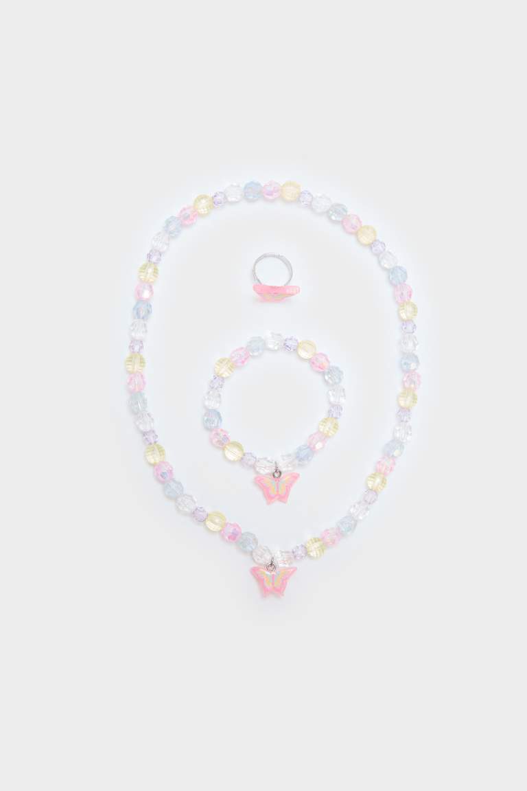 Kız Çocuk Renkli Kolye Küpe Bileklik Seti