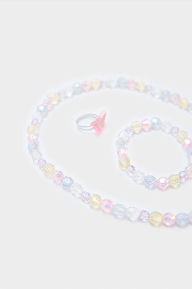 Kız Çocuk Renkli Kolye Küpe Bileklik Seti