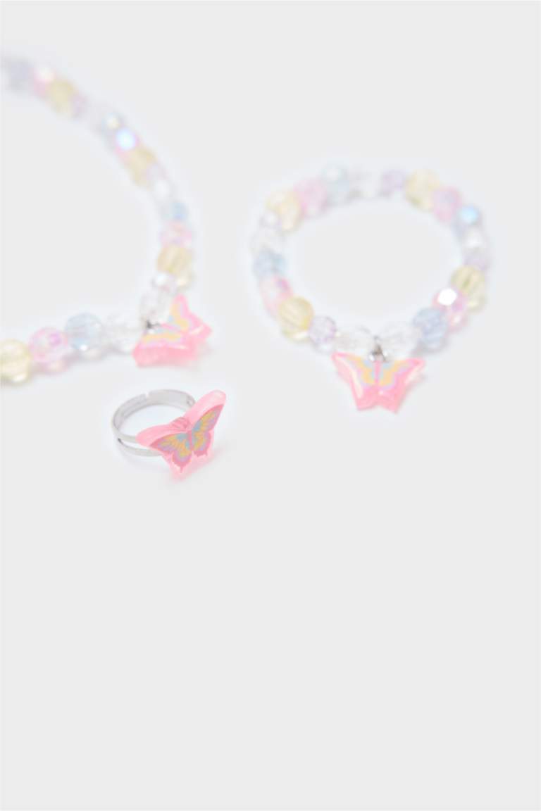 Kız Çocuk Renkli Kolye Küpe Bileklik Seti