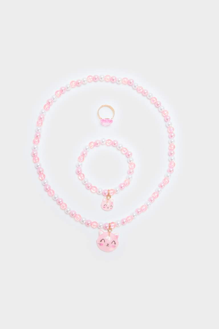 Kız Çocuk Renkli Kolye Küpe Bileklik Seti