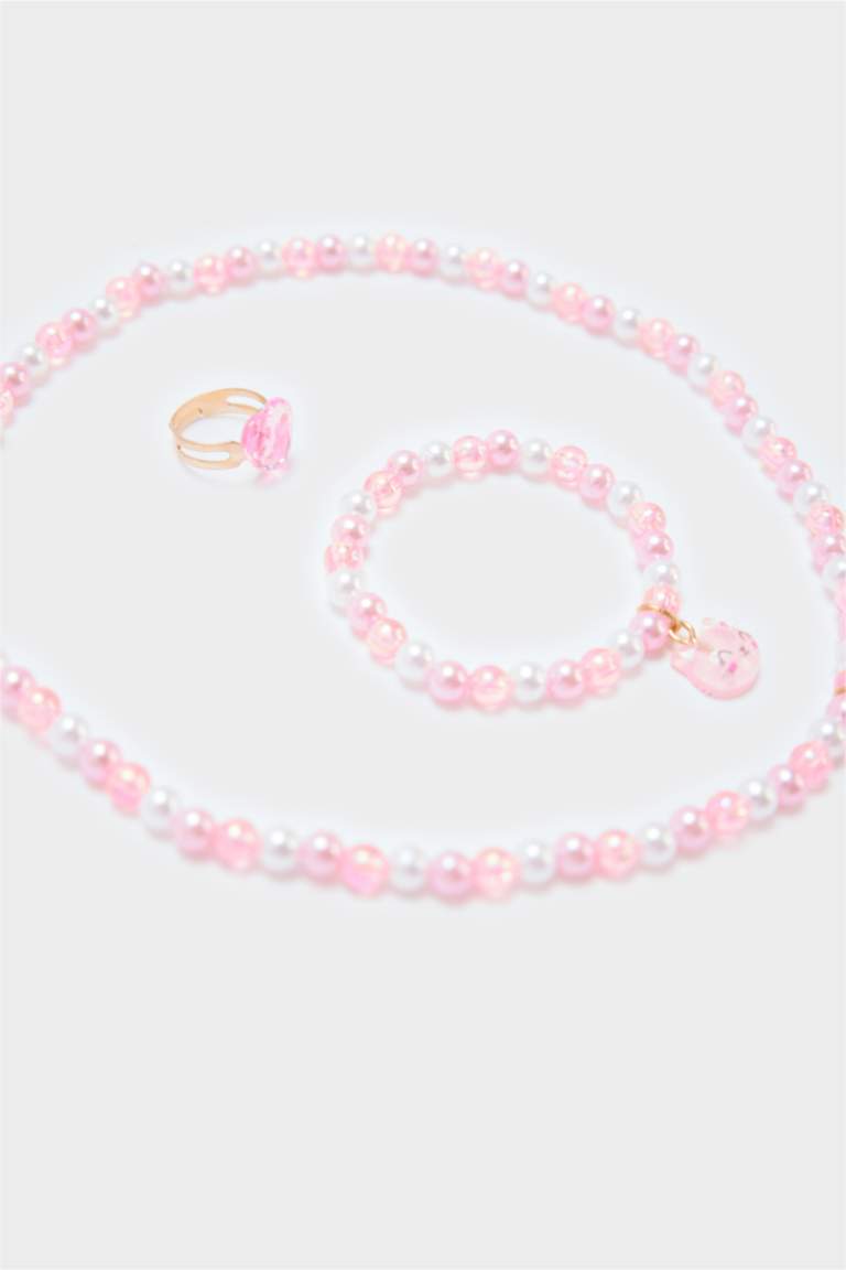 Kız Çocuk Renkli Kolye Küpe Bileklik Seti