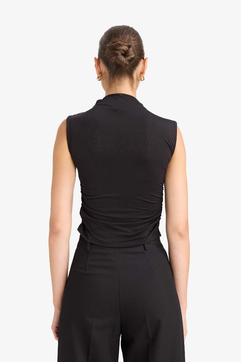 Slim Fit Half Turtleneck Sleeveless Blouse
