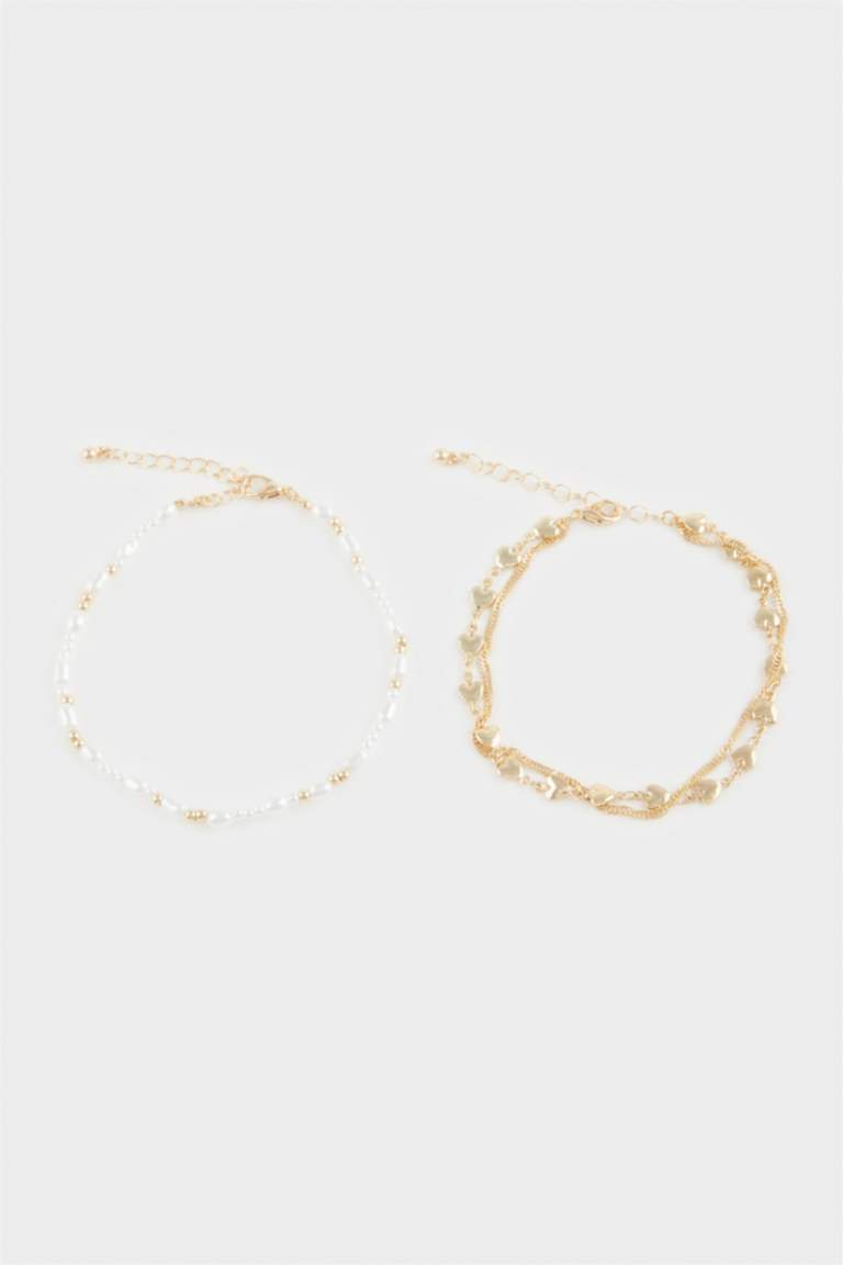 Kadın 2'li İncili Gold Halhal