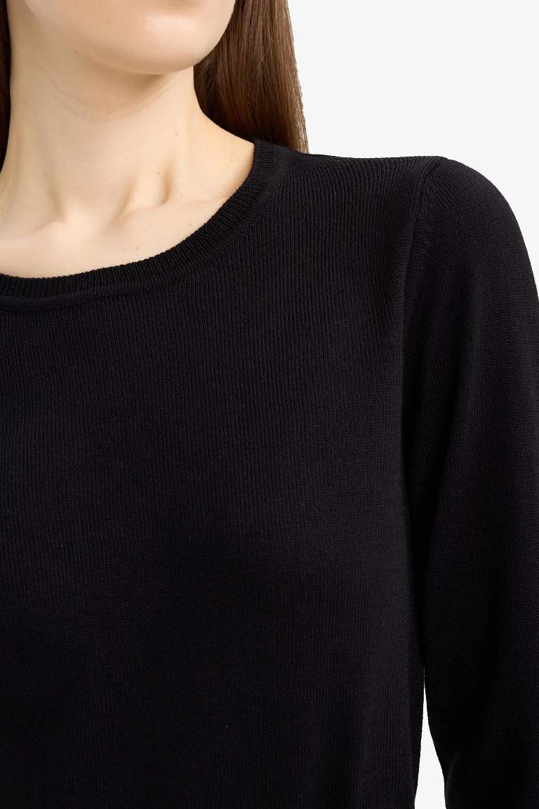 Regular Fit Yumuşak Dokulu Bisiklet Yaka Basic Düz Triko Kazak