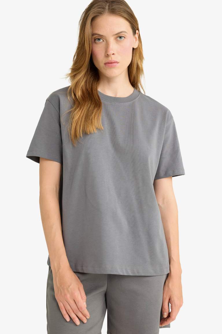 Regular Fit Bisiklet Yaka Basic Düz Premium Kısa Kollu Tişört