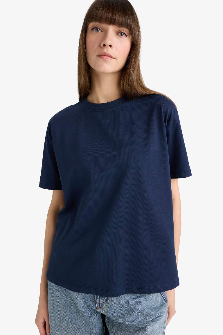 Regular Fit Bisiklet Yaka Basic Düz Premium Kısa Kollu Tişört