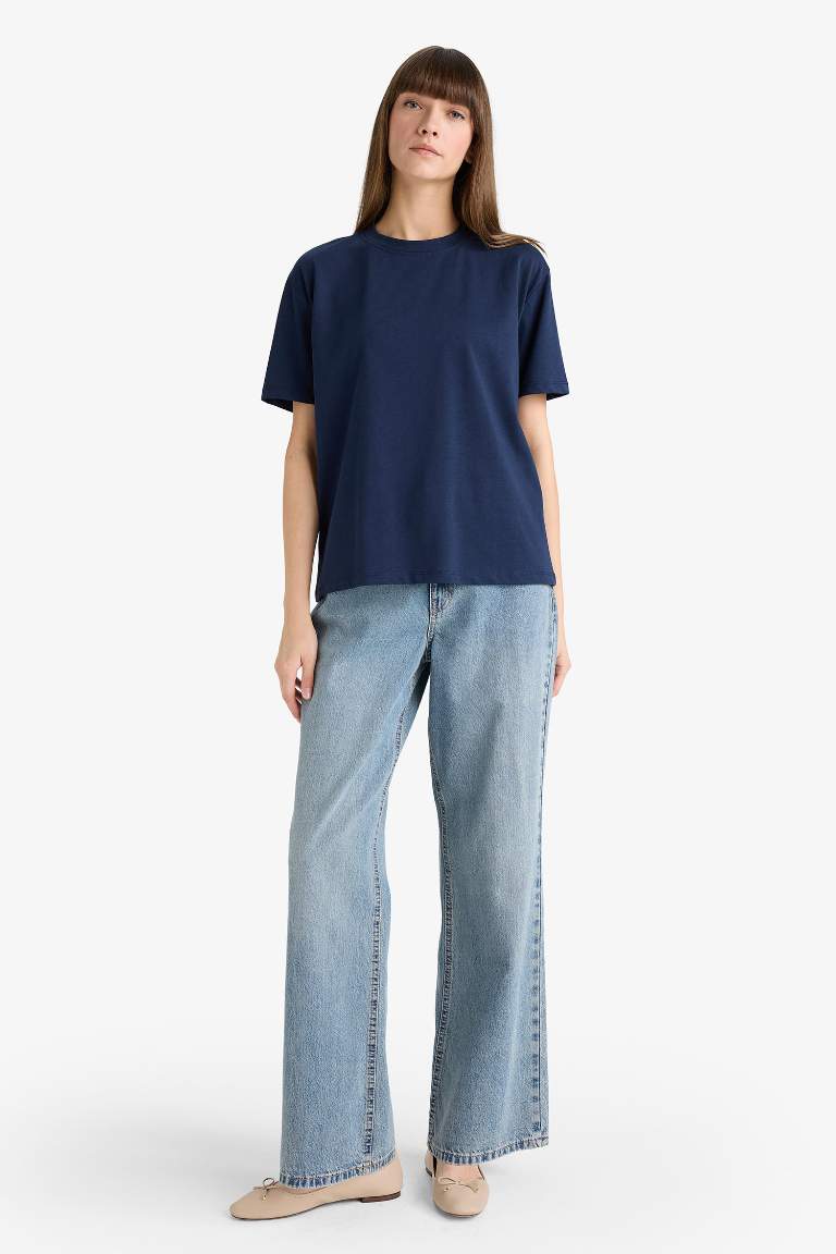 Regular Fit Bisiklet Yaka Basic Düz Premium Kısa Kollu Tişört