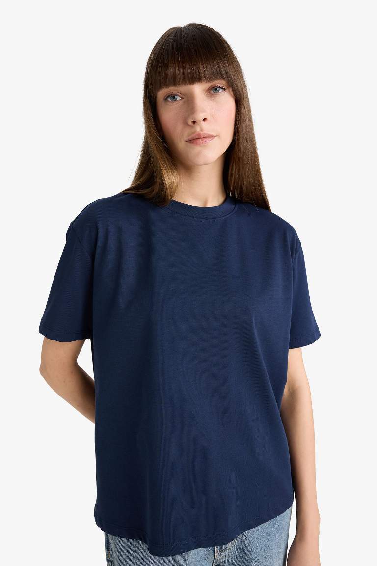 Regular Fit Bisiklet Yaka Basic Düz Premium Kısa Kollu Tişört