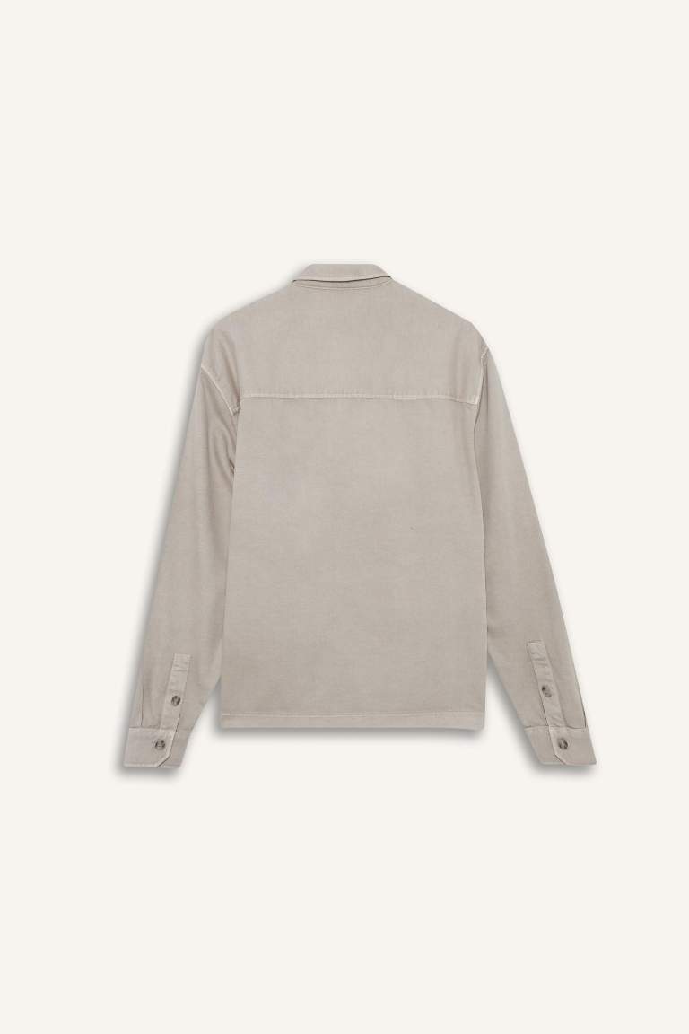 Boxy Fit Polo Neck Twill Long Sleeve Shirt