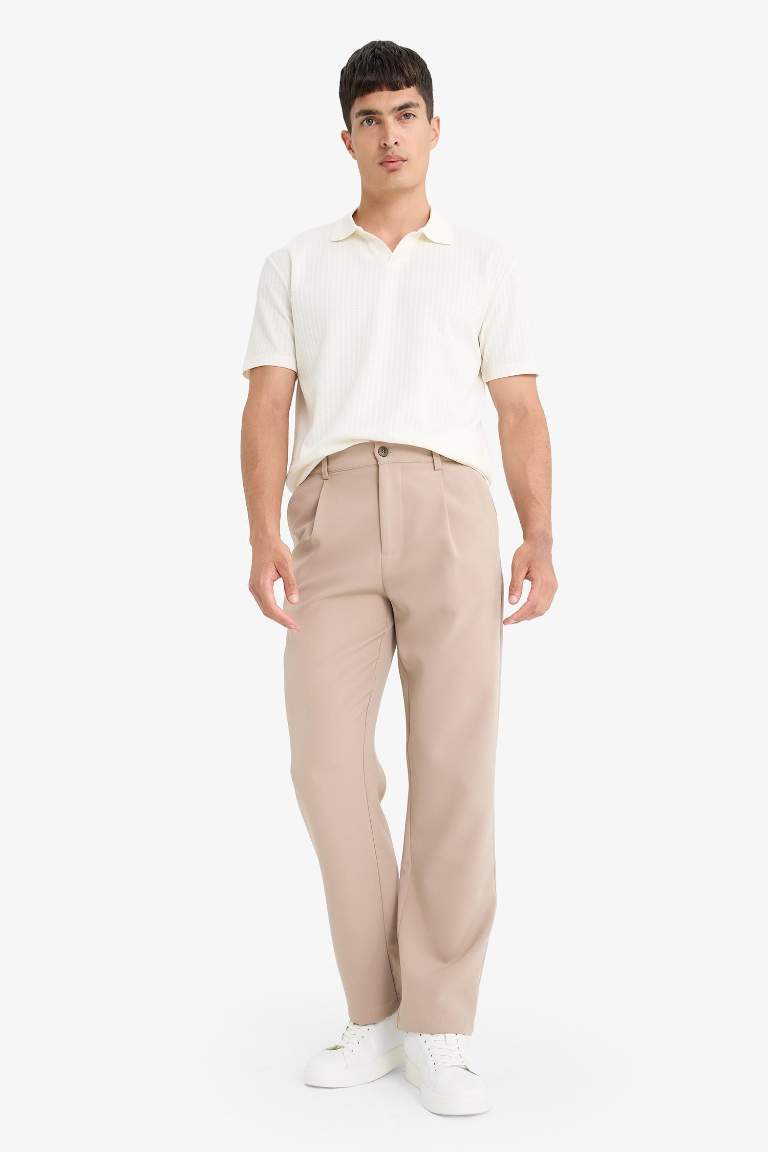 Straight Fit Pileli Cepli Düz Paça Kumaş Pantolon