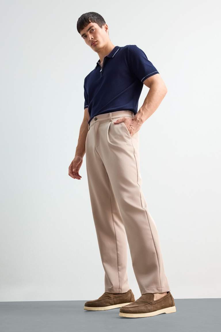 Straight Fit Pileli Cepli Düz Paça Kumaş Pantolon