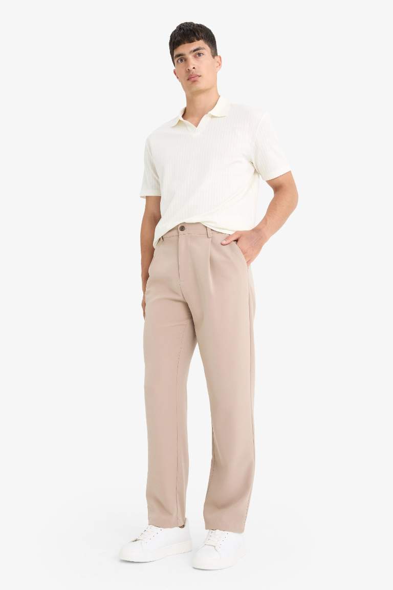 Straight Fit Pileli Cepli Düz Paça Kumaş Pantolon