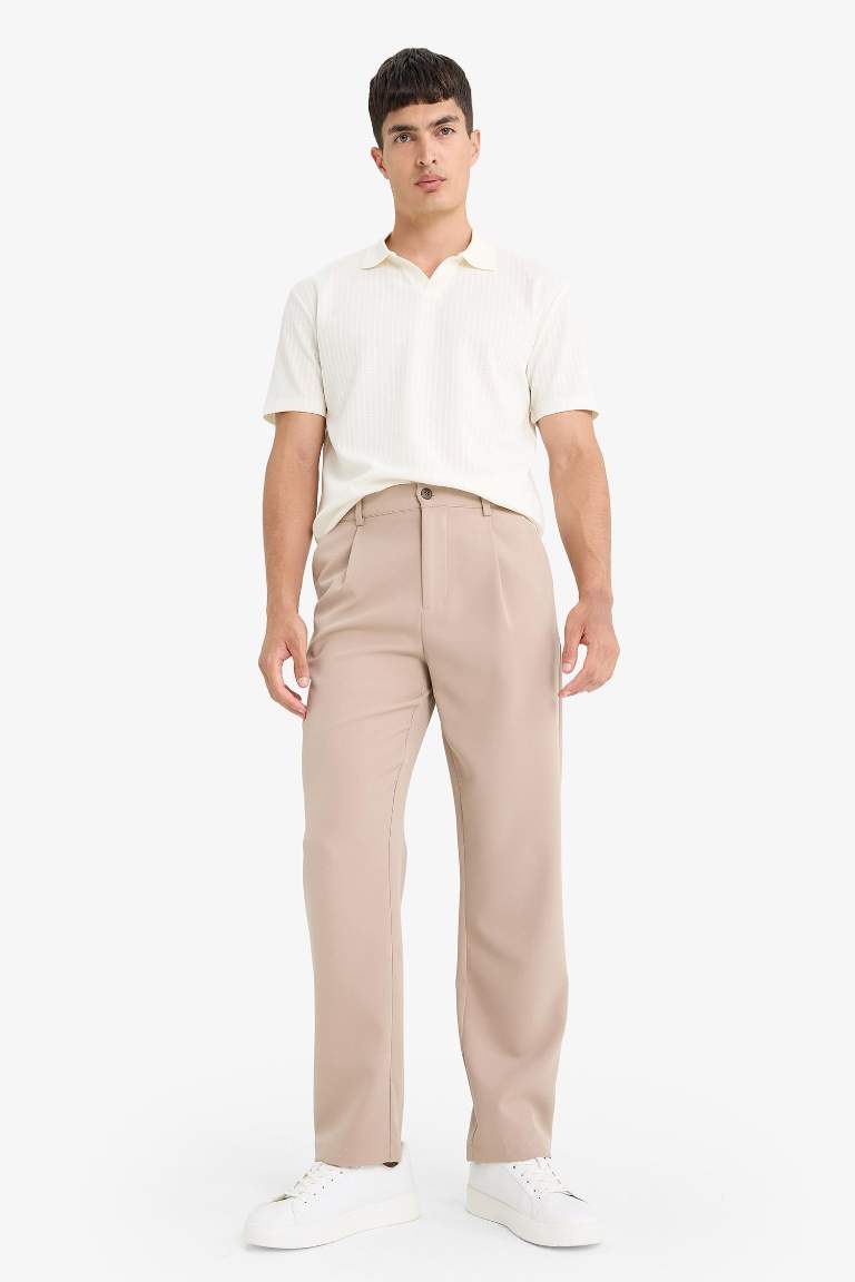 Straight Fit Pileli Cepli Düz Paça Kumaş Pantolon
