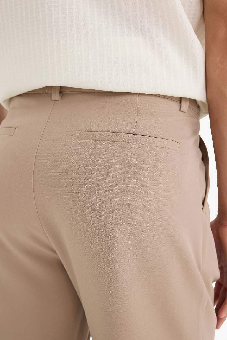 Straight Fit Pileli Cepli Düz Paça Kumaş Pantolon