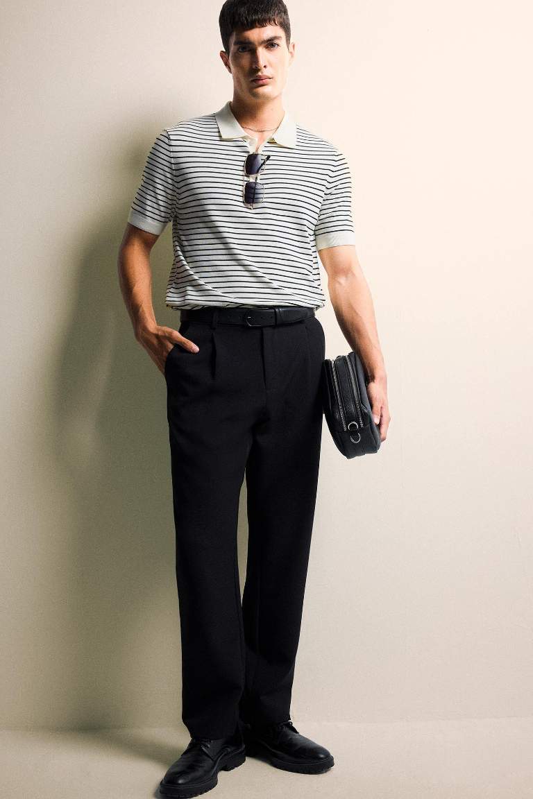 Straight Fit Pileli Cepli Düz Paça Kumaş Pantolon