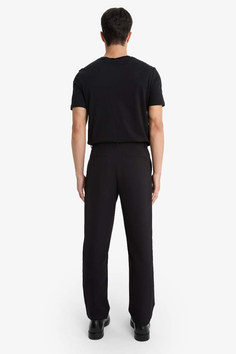 Straight Fit Pileli Cepli Düz Paça Kumaş Pantolon