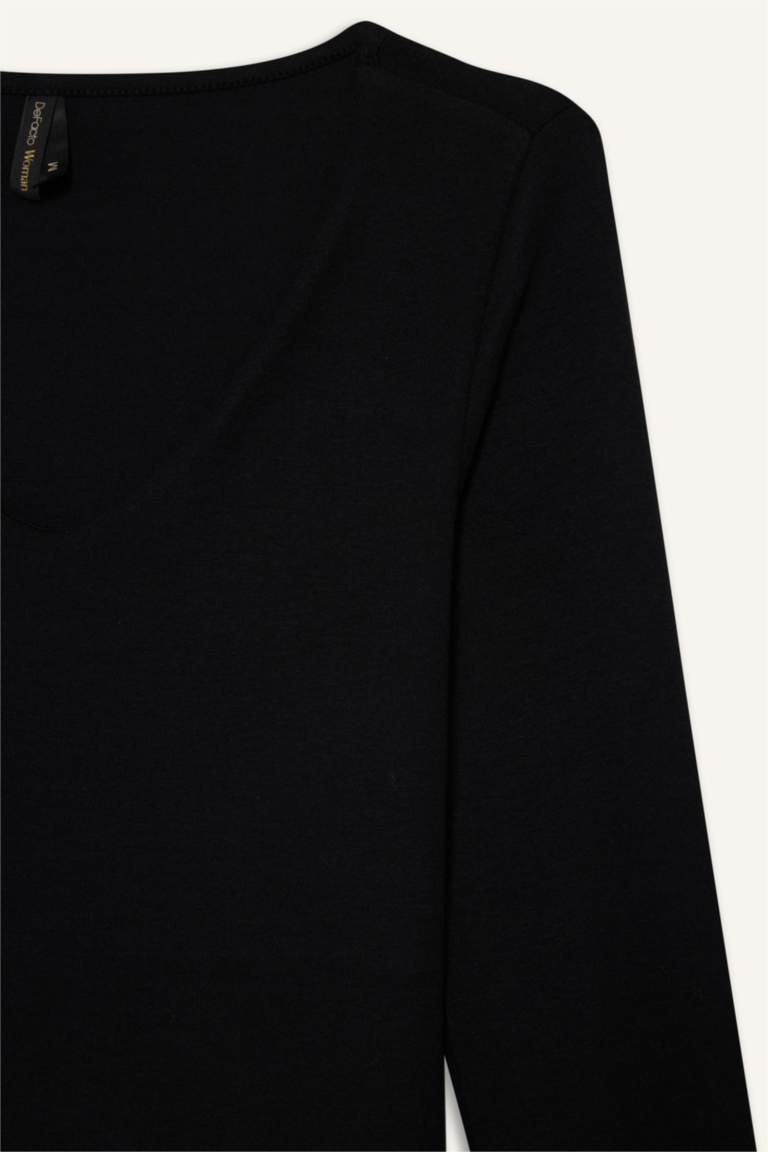 Slim Fit Dar Kesim Basic Düz Modal Uzun Kollu Tişört