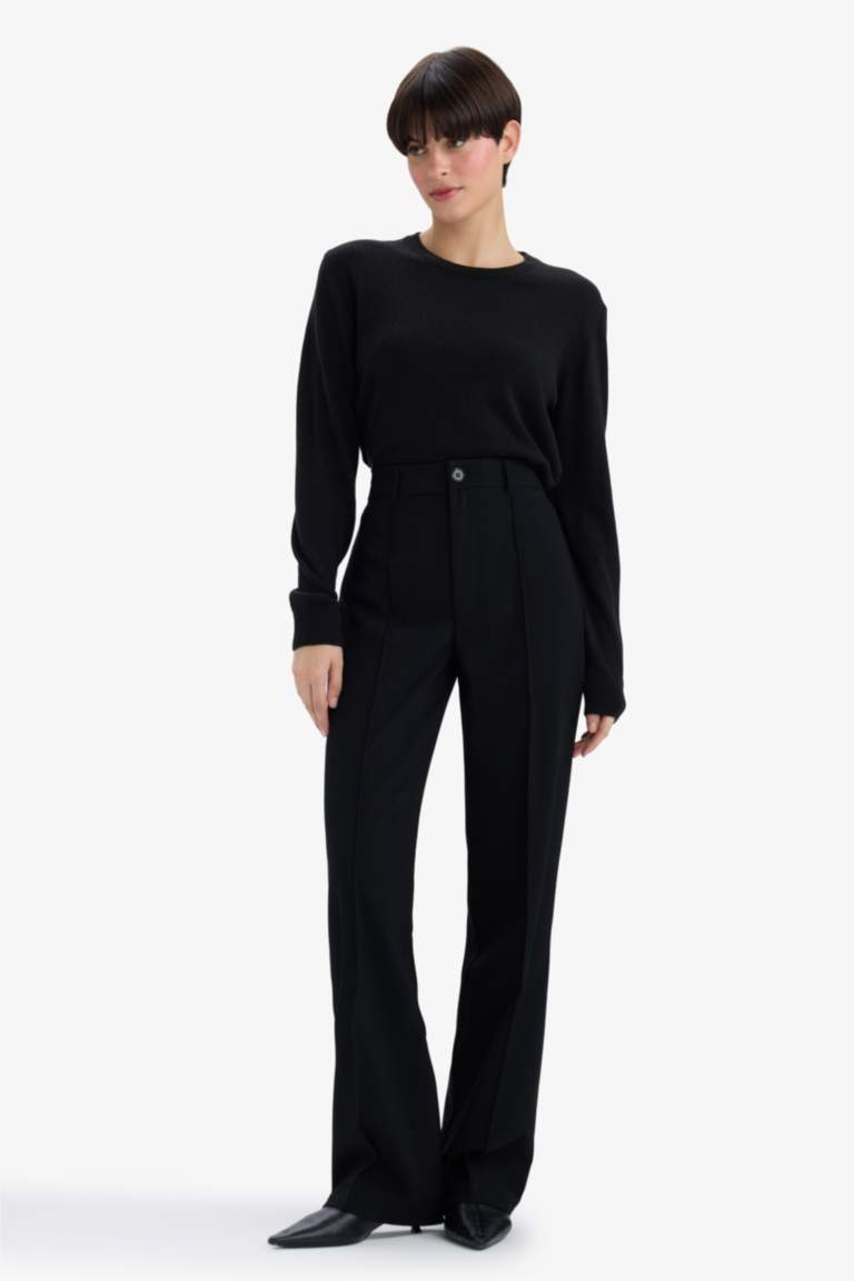 Straight Fit High Waist Twill Trousers