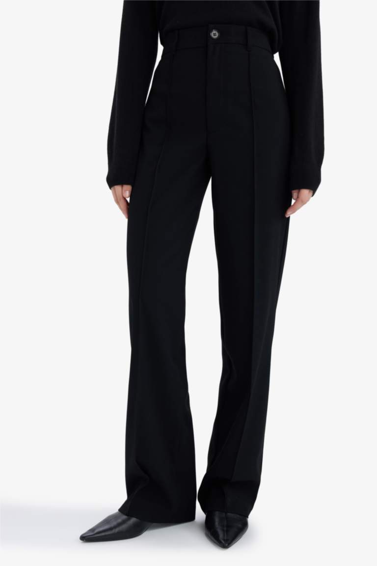 Straight Fit High Waist Twill Trousers
