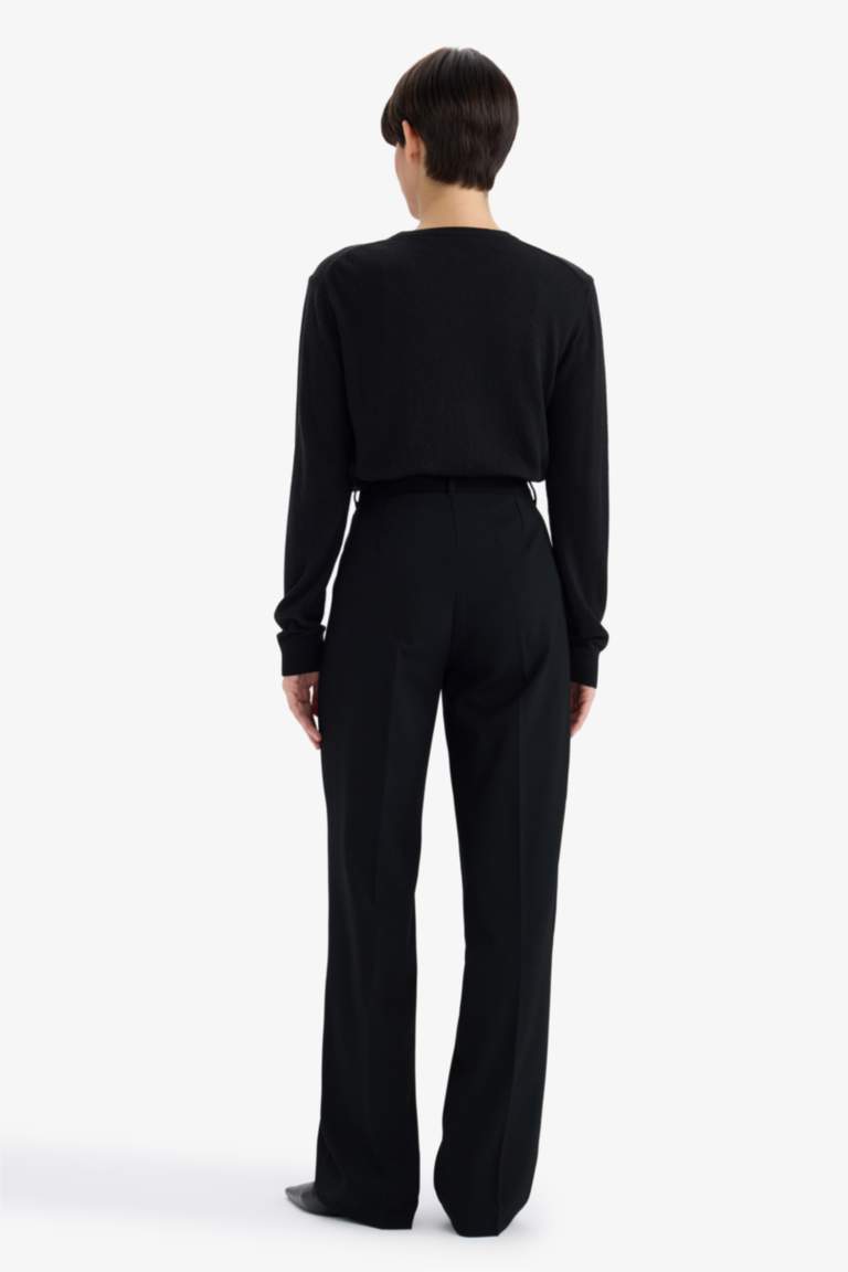 Straight Fit High Waist Twill Trousers