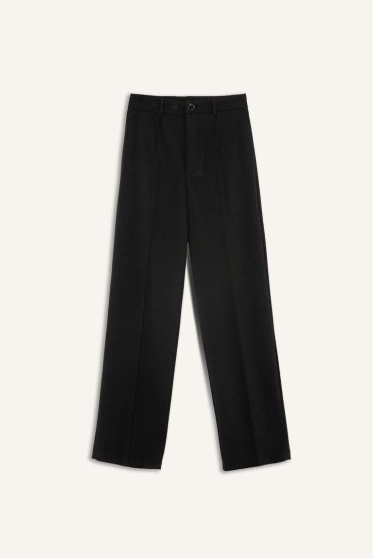 Straight Fit High Waist Twill Trousers