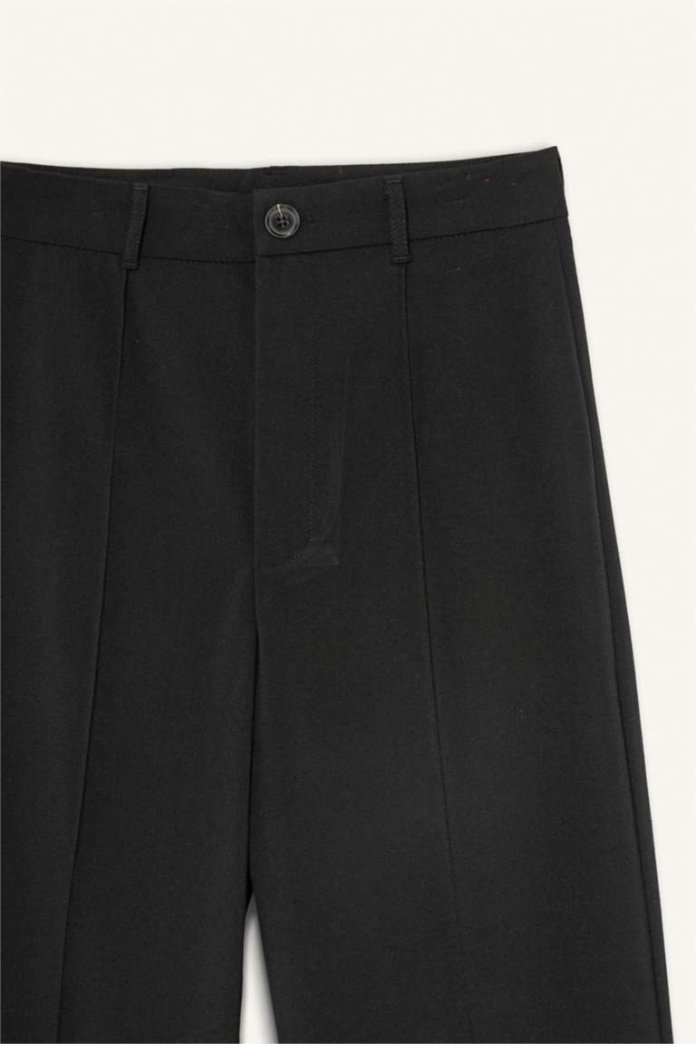 Straight Fit High Waist Twill Trousers